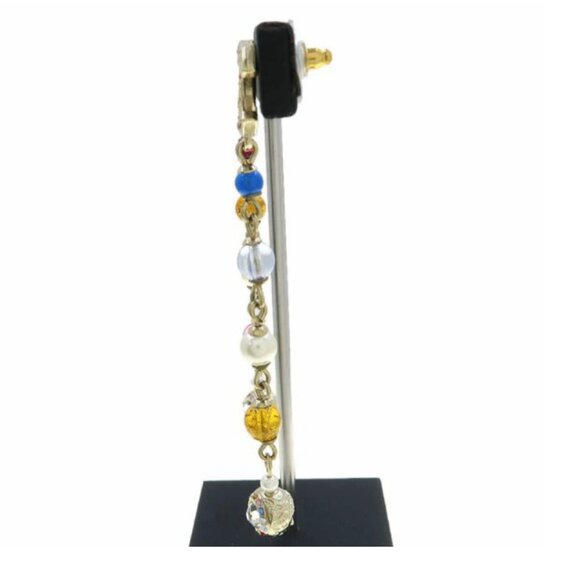 CHANEL CC Logos Multicolor Rhinestone Drop Stud Earrings Gold Tone - Picture 8 of 10